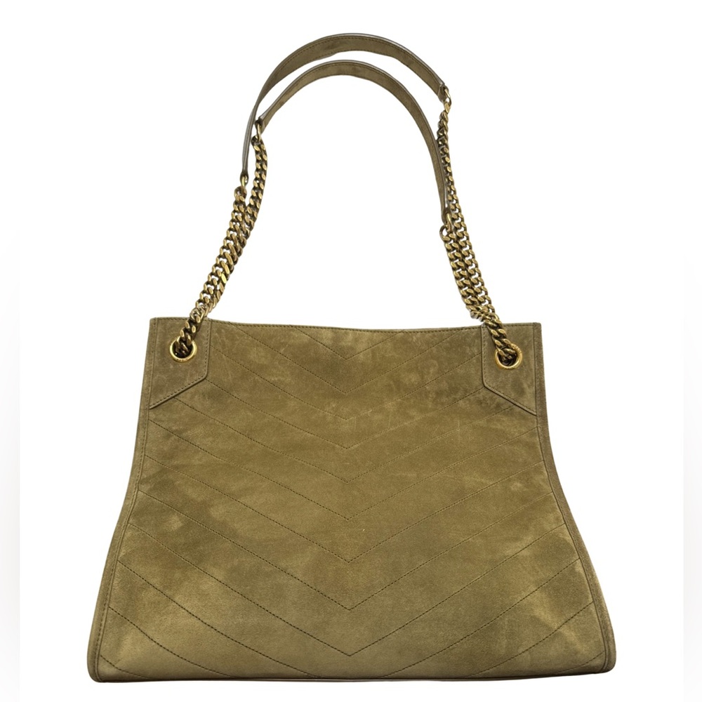 Saint Laurent Olive Suede Shoulder Bag with Gold Chain - Picture 2 of 8